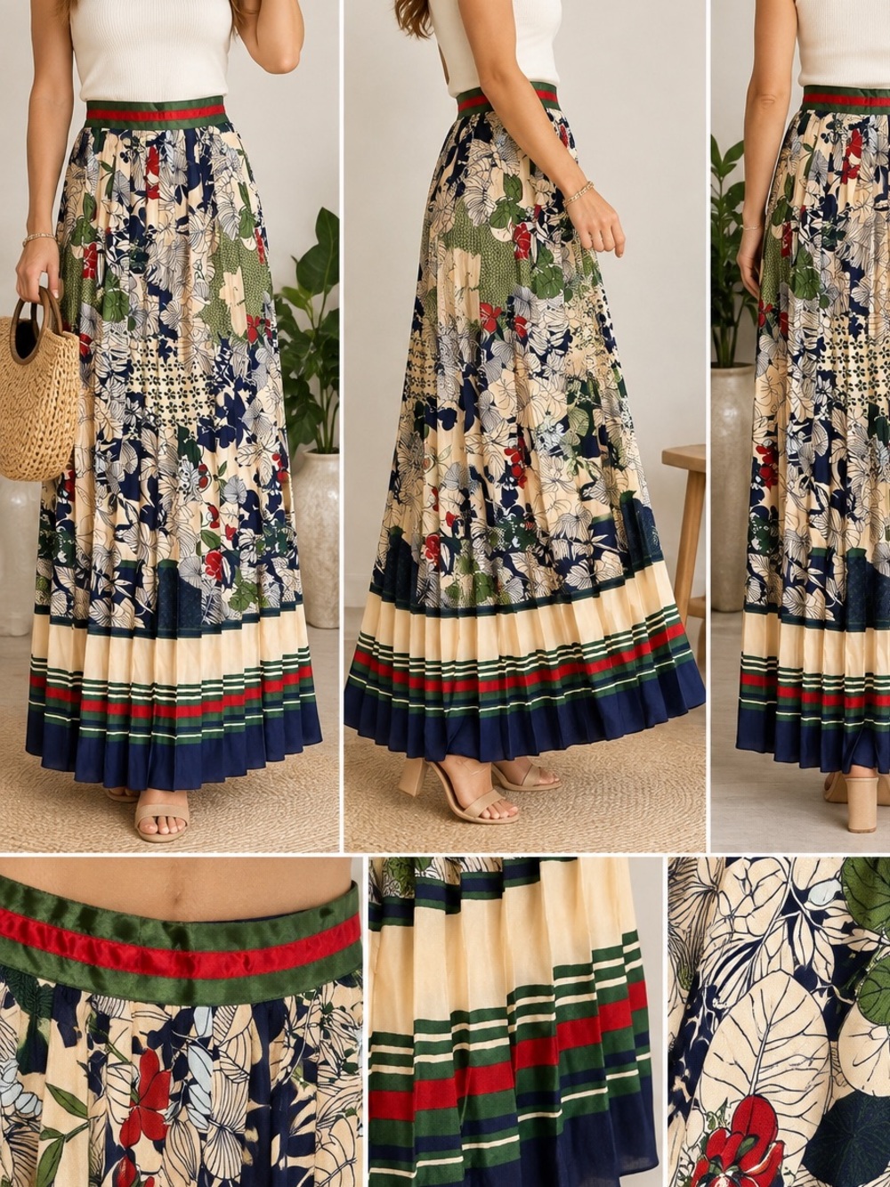 L’ATISTE by Amy Pleated Floral Tropical Maxi Skirt Size MEDIUM